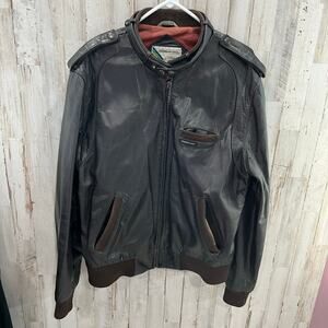 Members Only Leather Jacket Mens 44 Black Pilot Motorcycle 80s Size 44 Vintage